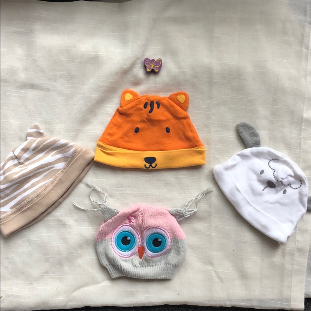 Lot of 4 Animal Ears Baby Hats 0-6 Months